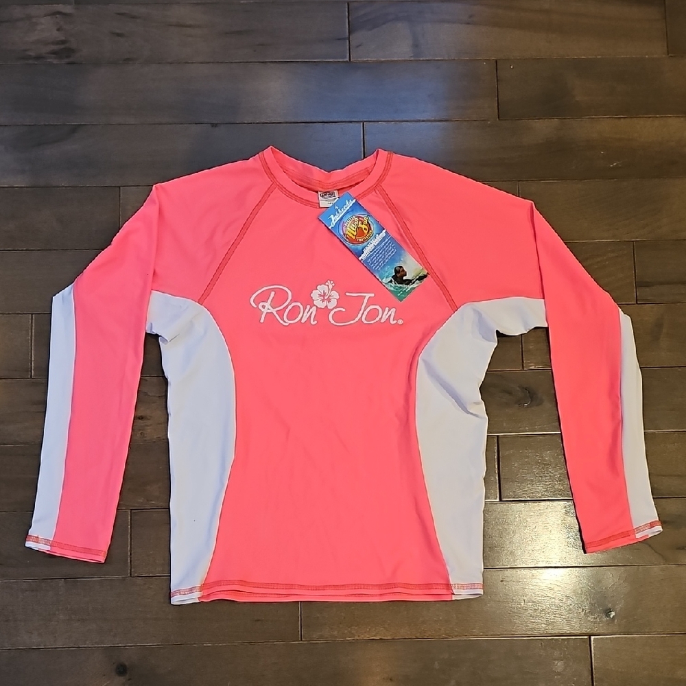 Ron Jon Kids Rashguard - Coral and White, Size Large, NWT